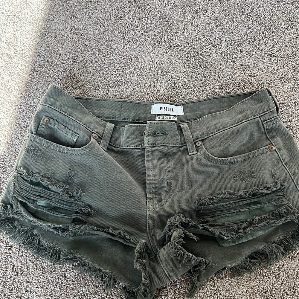 Army green colored size 26 pistola jean shorts